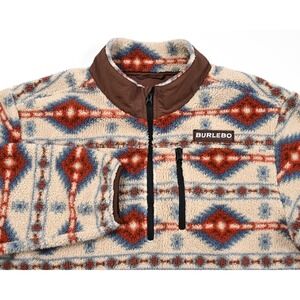 Burlebo Jacket Mens Large Aztec Sherpa Fleece Ultra Soft Lined Outdoor Pullover